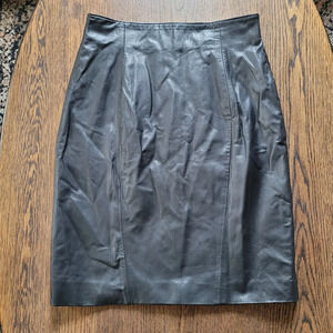Byrnes & Baker 1990's Vintage Black Leather Pencil Skirt Size Women's 12
